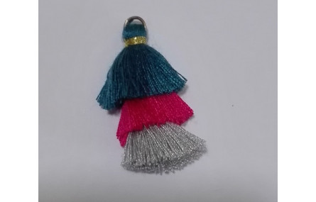 Pompon triple Azul-Fuxia-Gris