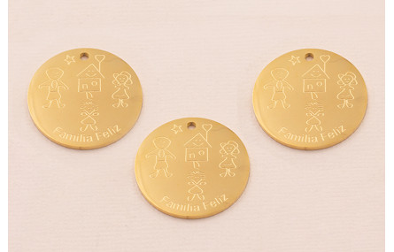 Chapa ACERO INOXIDABLE Dorada Familia Feliz 25mm