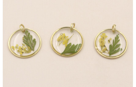 Colgante disco Cristal 14mm con Flores amarillas