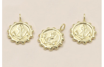 Colgante Acero Inox. Disco estriado Ancla 11mm Oro