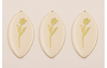 Ovalo Dorado Mate Esmaltado Beige con Flor Dorada