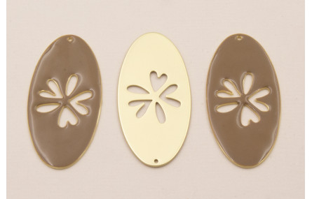 Cuenta Ovalo 40*20 esmaltado Visón con Flor calada