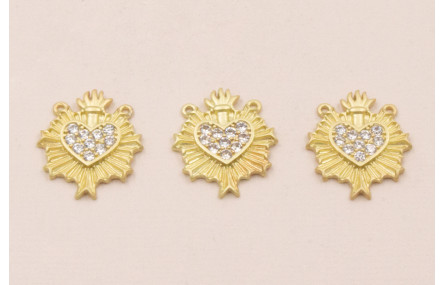 Colgante Sagrado Corazón Brillos 2 anillas 22*17