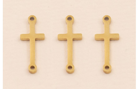 Cruz Acero Inox. 13*5mm 2 anillas Oro