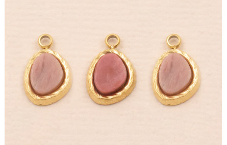 Colgante Acero Inox. 316L 9*5mm con Piedra Rosa