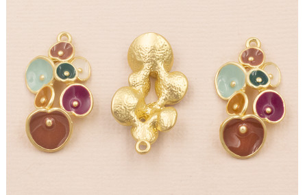 Colgante Flores esmaltadas 27*15 Marrón y Turquesa