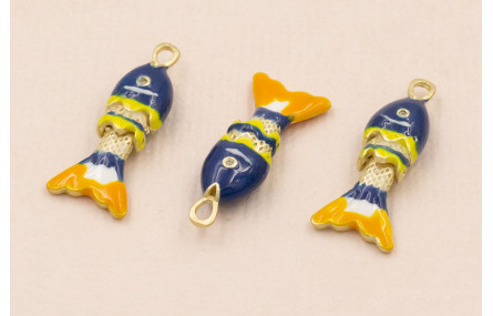 Pez Articulado Esmalte Azul, Amarillo Blanco 20*10