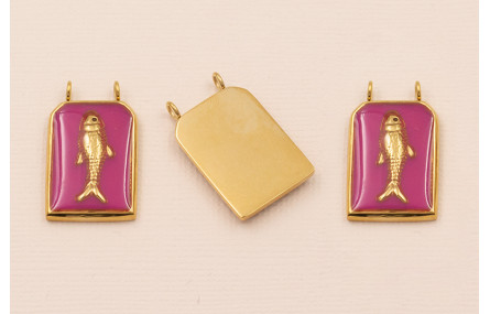 Colgante Chapa Pez Stainless Steel 25*15 Morado