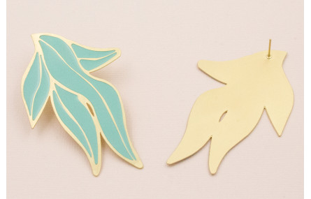 Pendiente Flor Turquesa 70*45mm Baño Dorado Mate