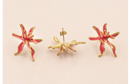 Pendiente Acero Inox. Flor Irregular 32*25 Rosa