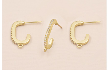 Pendiente Semi Ovalado con Brillos 20*11 Oro Mate