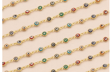 Cadena Ojo Turco multicolor de 4mm Oro Mate