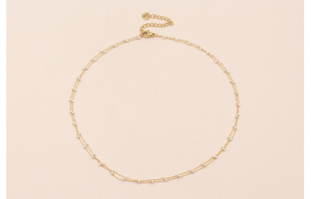 Cadena doble Completa con cierre 43cms Acero perla