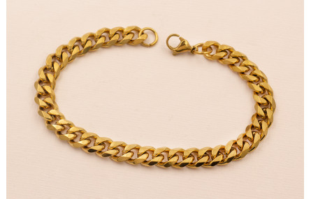 Pulsera Completa Acero Inox. Eslabón  de 8*3mm Oro