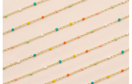 Cadena 1mm Oro Esmaltes de 2mm Multicolor Pastel