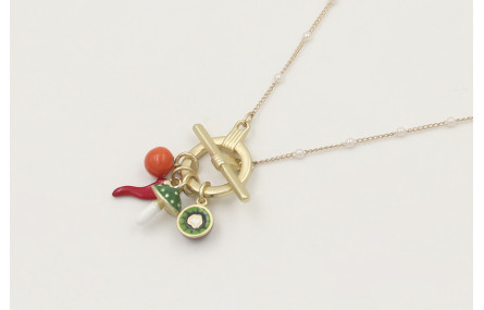 Collar cadena eslabón plano y perlas con cierre T 