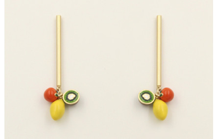 Pendientes perno palo dorado mate con limones, nar