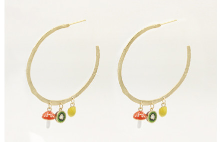 Pendiente aro labrado perforado con colgante de li