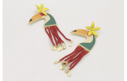 Pendiente con perno de flor esmaltada amarillo con