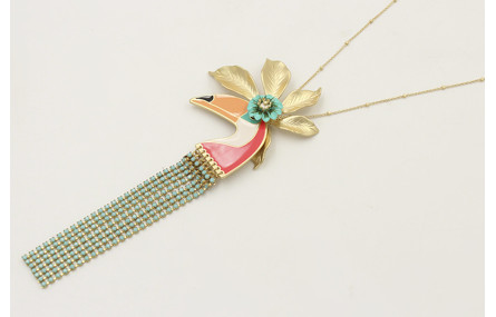 Colgante de cadena oro mate con microbolas, flor o