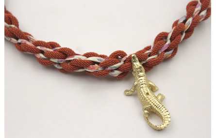 Collar cordón trenzado teja y liberty crema con fl