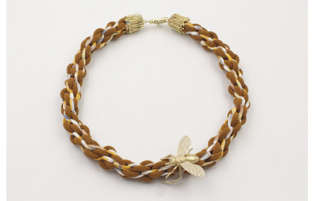 Collar cordón trenzado marrón y liberty con flores