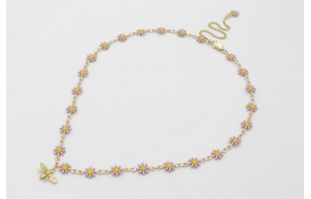 Colgante de cadena de margaritas esmaltadas rosa p