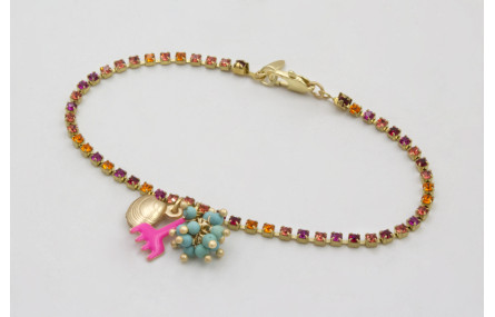 Pulsera cadena de strass naranja, rosa, fucsia con