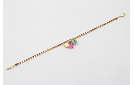 Pulsera cadena de strass naranja, rosa, fucsia con