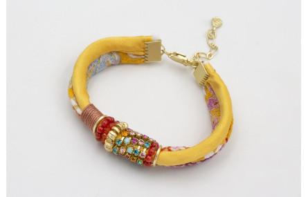 PULSERA SEDA NATURAL AMARILLA Y LAZO TUBO KIMONO A