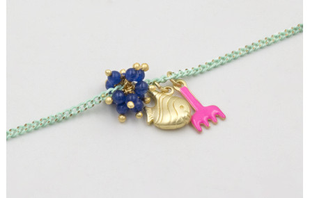 Pulsera cadena eslabón plano turquesa con colgante