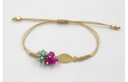Pulsera hilo dorado con nudo serpiente, pez dorado