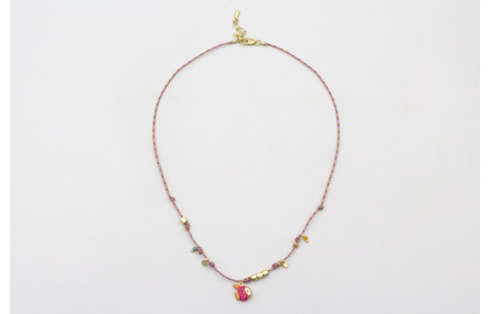 Collar hilo micro driza rosa,granate,oro con nudos