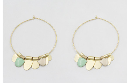 Pendientes aro grande dorado mate dagas turquesas,