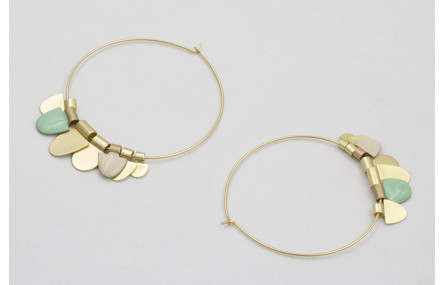 Pendientes aro grande dorado mate dagas turquesas,