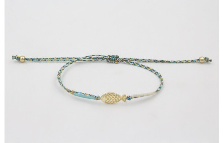 Pulsera micro driza azul, gris y oro con pez dorad
