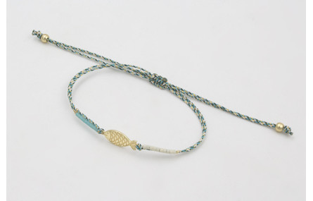 Pulsera micro driza azul, gris y oro con pez dorad