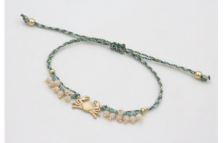 Pulsera micro driza azul, gris y oro con cangrejo 