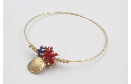 Pulsera rigida dorada brillo con nudo macramé oro 