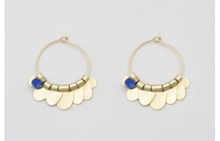 Pendientes aro mediano dorado mate dagas azulonas 