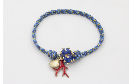 Pulsera nudo corredizo de driza azul y dorado con 