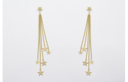 Pendientes estrellas doradas mates con cadena de e