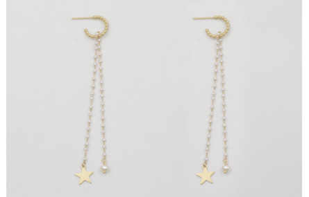 Pendientes aro semicirculo bolitas dorado mate con