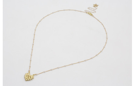 Collar cadena eslabón plano con perla intercalada 