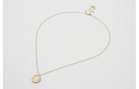 Collar cadena perlas con colgante disco doarado ma