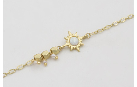 Pulsera cadena eslabón ovalado con entrepieza sol 