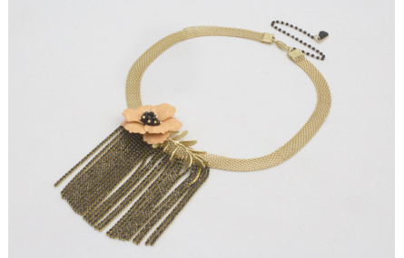 Choker cadena tira plana dorada mate con fleco cad