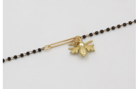 Pulsera cadena miyuki negra con colgante abeja dor