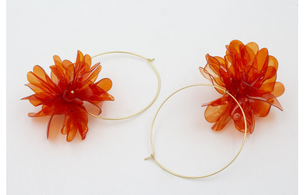 Pendientes aro grande dorado mate con flor lenteju