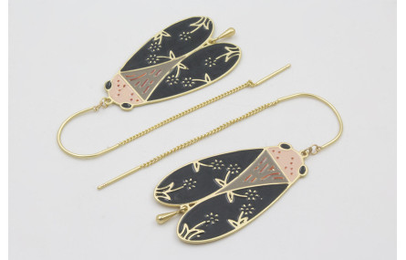 Pendientes curva con cordón dorado mate con colgan